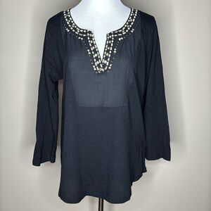 Lucky Brand womens 3/4 sleeve black blouse metal ring collar size XL.